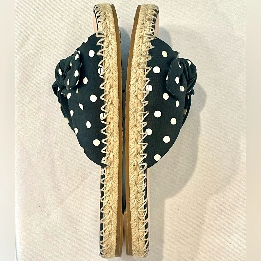 Kate Spade Espadrille Slides, Polka Dot Cotton, bows, 7, EUC